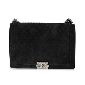Chanel Black Quilted Suede Large Boy Bag